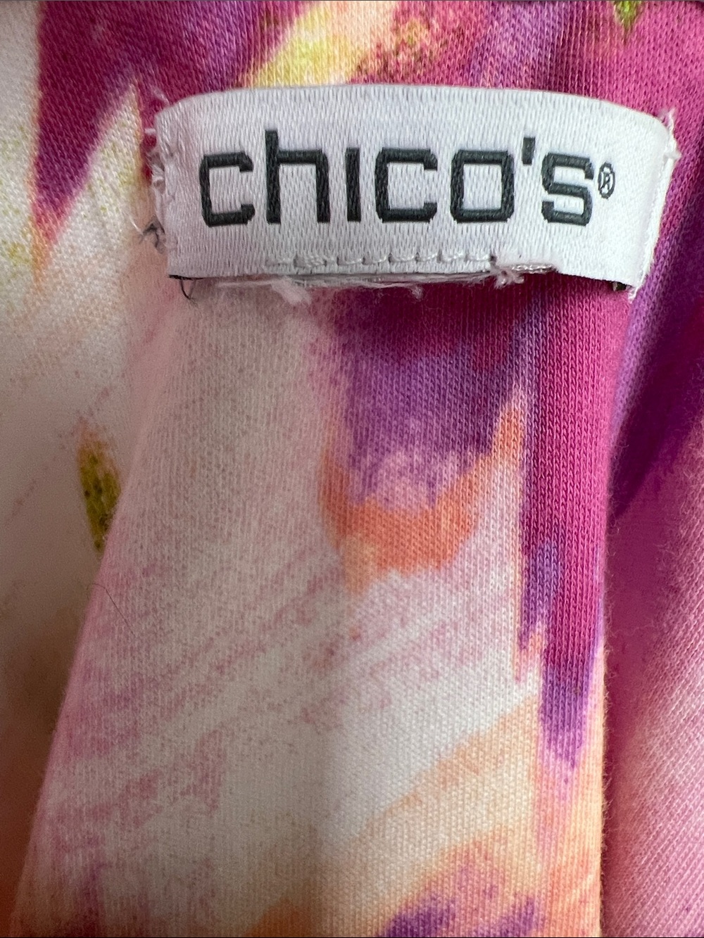 Chico's | White Boxy Tie-Front Cotton Top Pink Green Orange Brushstrokes Sz 3 - Picture 3 of 17